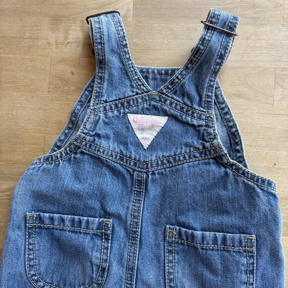 OshKosh B'gosh Overalls Vestbak Sz 9 M Girls Bib Floral Flower Blue Embroidered - Picture 8 of 9